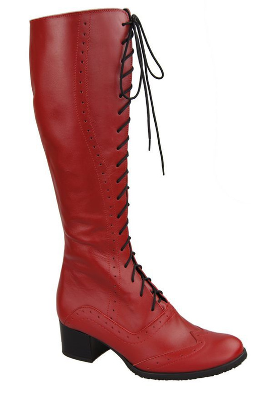 Dámská obuv Červené šněrovací kozačky z přírodní kůže 595 ElitaBut