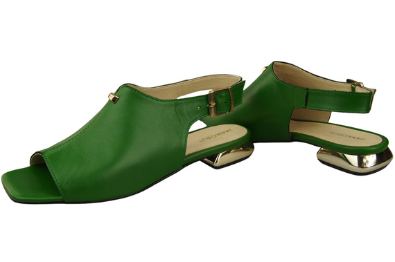 Pohodlná dámská obuv Sandály zelené Plochý zlatý podpatek Přírodní kůže 207 ElitaBut