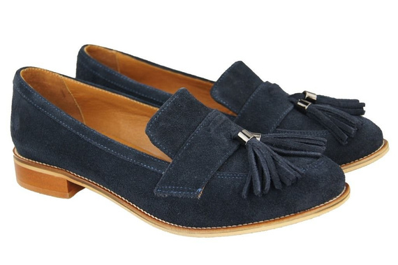 Dámská obuv Mokasyny Přírodní kůže Velour Navy Blue 134 ElitaBut