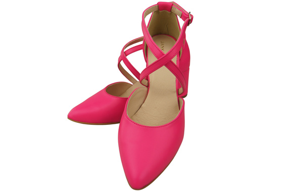 Elegantní Neonově růžová kožené sandály s otevřenými boky na robustním podpatku 218 ElitaBut