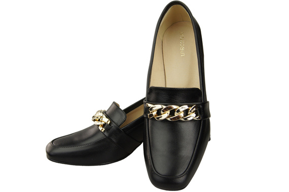 Dámské boty černé s ozdobným řetízkem Mokasíny z přírodní kůže 193 ElitaBut