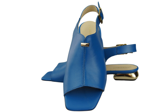 Pohodlná dámská obuv Sandály modré Plochý zlatý podpatek Přírodní kůže 207 ElitaBut