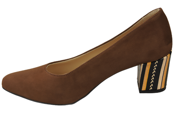 Dámská obuv Hnědá semišová obuv z přírodní kůže s ozdobným podpatkem 158 s ElitaBut