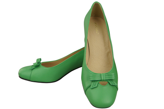 Dámské lodičky s mašlí z limetkové kůže a nízkým podpatkem 203 ElitaBut