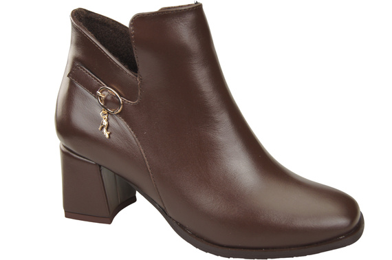 Dámské kotníkové boty ElitaBut 226 Čokoláda z pravé kůže, zateplené, hranatá špička, široký podpatek (blok)