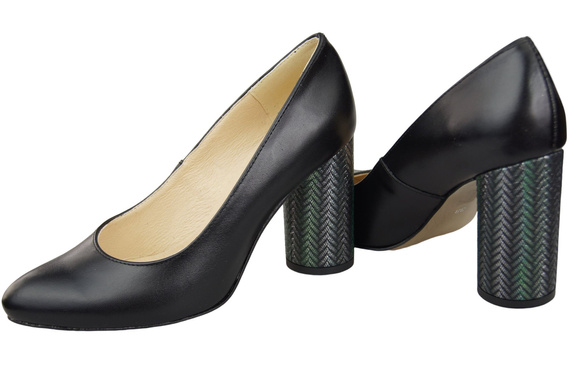 Dámská obuv Dámské lodičky Černá přírodní kůže Barevný zdobený podpatek 194 ElitaBut