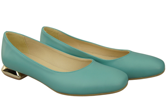 Ploché dámské boty Tyrkysové lodičky Ozdobný podpatek Přírodní kůže 209 ElitaBut