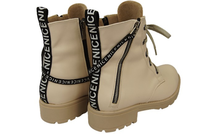 Obuv Kozačky Kozačky Dámské béžové kozačky s nápisem NICE Přírodní kůže 173 Od ElitaBut