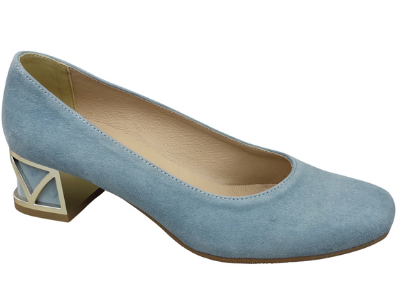 Pohodlné dámské boty Světle modrá lodičky s ozdobným podpatkem Přírodní semišová kůže 219 Od ElitaBut