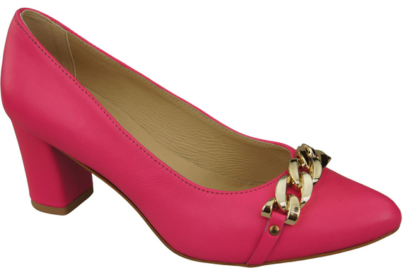Klasické dámské boty Neon Pink Natural Leather pumps with Gold Ornamental Chain 200 ElitaBut