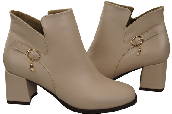 Dámské kotníkové boty ElitaBut 226 Cappuccino Pale z pravé kůže, zateplené, hranatá špička, široký podpatek (blok)