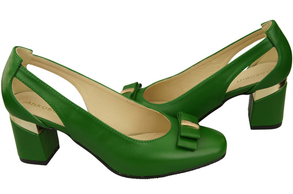 Dámská obuv Boty Zelená obuv z přírodní kůže s ozdobným podpatkem 199 ElitaBut