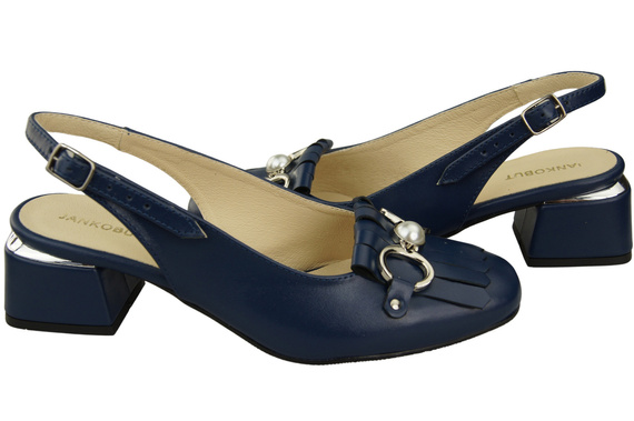 Dámská obuv Navy Blue Sandals Embellished with Fringed Natural Leather 208 ElitaBut