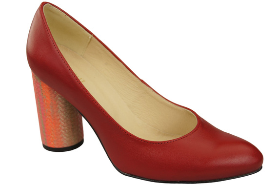 Dámská obuv Dámské lodičky Červená přírodní kůže Ozdobný podpatek 194 ElitaBut