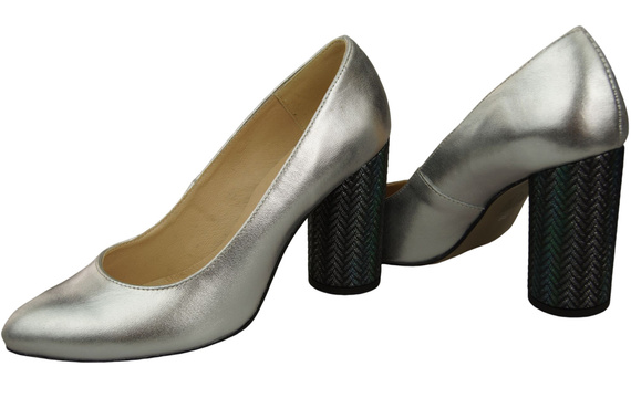 Dámská obuv Stříbrné lodičky Přírodní kůže Barevný ozdobný podpatek 194 ElitaBut