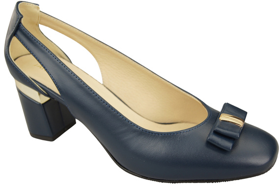 Dámské tmavě modré kožené lodičky s ozdobným podpatkem 199 ElitaBut