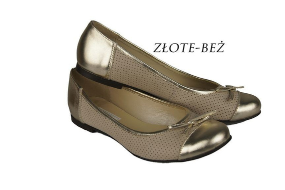 Dámské baleríny Ažurové z přírodní kůže Zlatá-béžová 661 ElitaBut