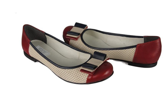 Dámské baleríny z přírodní kůže Red-Beige 718 ElitaBut