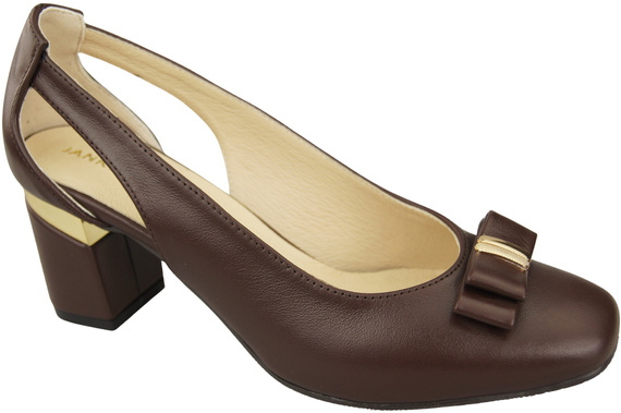 Boty Dámské čokoládové lodičky z přírodní kůže s ozdobným podpatkem 199 ElitaBut