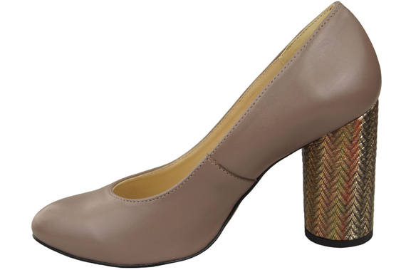 Dámská obuv Cappuccino Dark Natural Leather Color Embellished Heel 194 ElitaBut