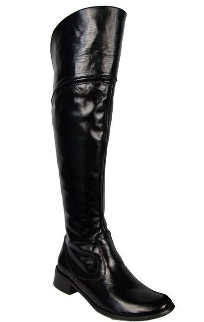 Dámské boty Černé lakované mušketýrky Vysoké nad kolena z přírodní kůže 638 ElitaBut