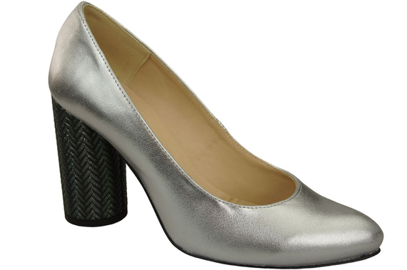 Dámská obuv Stříbrné lodičky Přírodní kůže Barevný ozdobný podpatek 194 ElitaBut