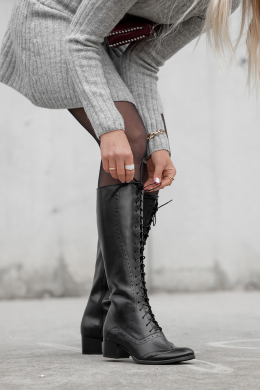 Dámská obuv Černé šněrovací boty z přírodní kůže 595 ElitaBut