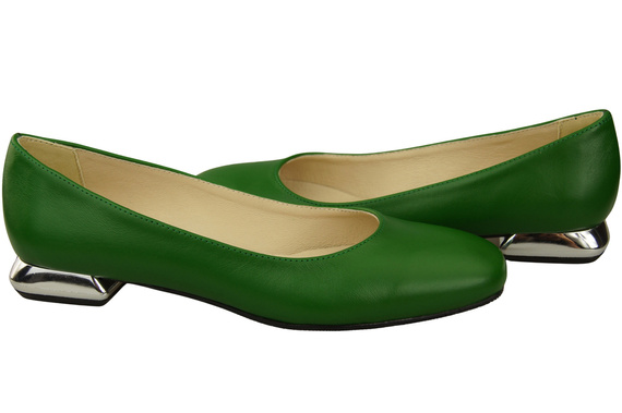 Ploché dámské boty Zelené boty s ozdobným podpatkem Přírodní kůže 209 ElitaBut