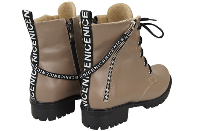 Obuv Kozačky Kozačky Cappuccino Tmavé dámské s nápisem NICE Přírodní kůže 173 Od ElitaBut