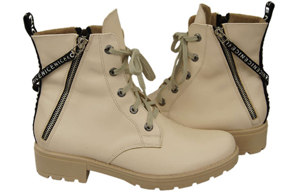 Obuv Kozačky Kozačky Dámské béžové kozačky s nápisem NICE Přírodní kůže 173 Od ElitaBut