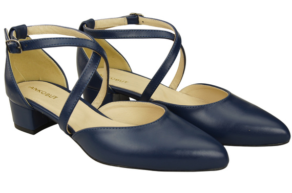 Dámské Sandály Kožené Námořnická modř s Pásky na Nízkém Podpatku 223 ElitaBut