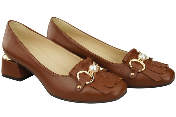 Dámská obuv Hnědé lodičky se střapcem Přírodní kůže 195 ElitaBut