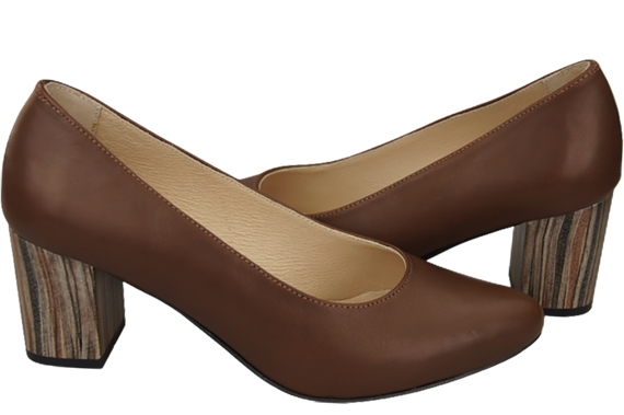 Dámská obuv Hnědá přírodní kůže s ozdobným podpatkem 157 ElitaBut