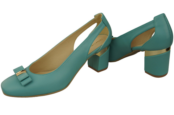Boty Dámské tyrkysové lodičky z přírodní kůže s ozdobným podpatkem 199 ElitaBut