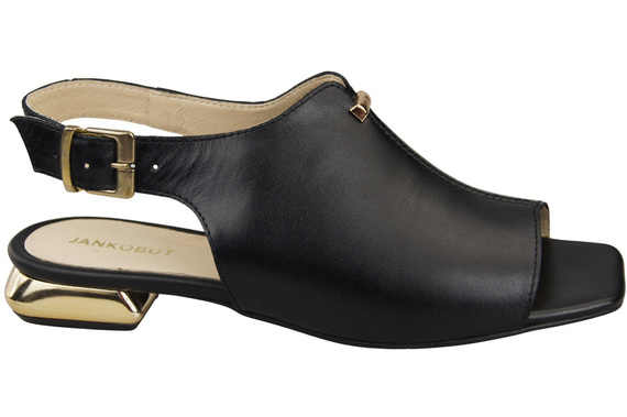 Pohodlná dámská obuv Sandály černé s plochým zlatým podpatkem Přírodní kůže 207 ElitaBut