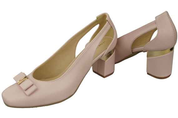 Dámské boty Powder Pink Přírodní kožené lodičky s ozdobným podpatkem 199 ElitaBut