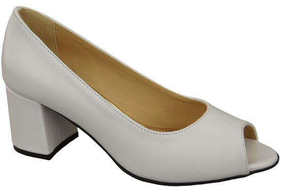 Dámská obuv PEEP TOE White Lodičky z přírodní kůže s potaženým podpatkem 192 ElitaBut