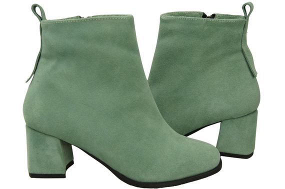 Dámské kotníkové boty Mátový z přírodní velurové kůže, stabilní blokový podpatek, se zipem 224 ElitaBut