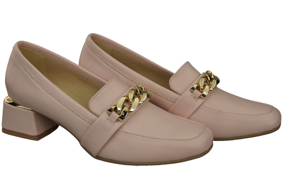 Dámská obuv Powder Pink s ozdobným řetízkem Dámské mokasíny Přírodní kůže 193 ElitaBut