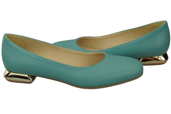 Ploché dámské boty Tyrkysové lodičky Ozdobný podpatek Přírodní kůže 209 ElitaBut