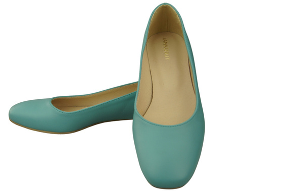Ploché dámské boty Tyrkysové lodičky Ozdobný podpatek Přírodní kůže 209 ElitaBut