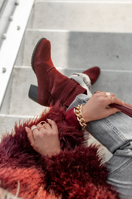 Dámské boty Boty Natural Leather Velour Maroon 119 ElitaBut