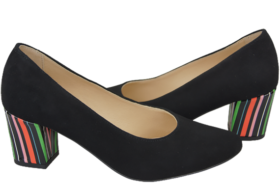 Dámská obuv černá semišová z přírodní kůže s ozdobným podpatkem 158 s ElitaBut