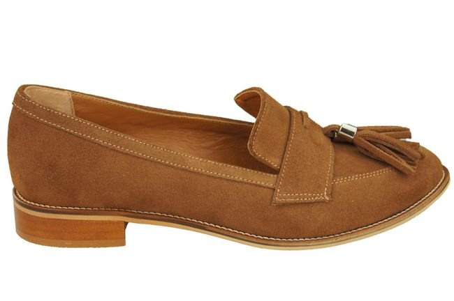 Dámské mokasíny z přírodní kůže Velour Caramel 134 ElitaBut