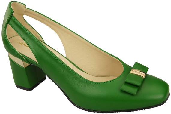 Dámská obuv Boty Zelená obuv z přírodní kůže s ozdobným podpatkem 199 ElitaBut