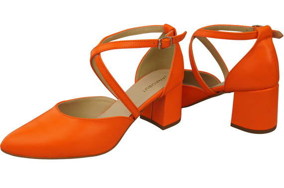 Elegantní Orange kožené sandály s otevřenými boky na robustním podpatku 218 ElitaBut