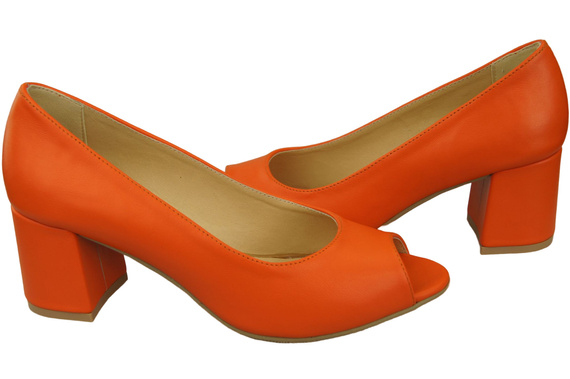 Dámská obuv PEEP TOE Orange Lodičky z přírodní kůže s potaženým podpatkem 192 ElitaBut