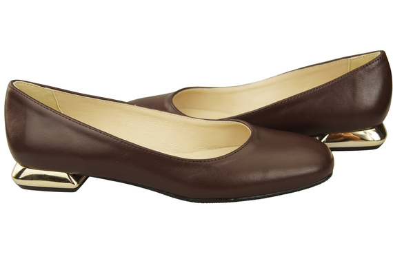 Ploché dámské boty Obuv s čokoládovým ozdobným podpatkem Přírodní kůže 209 ElitaBut