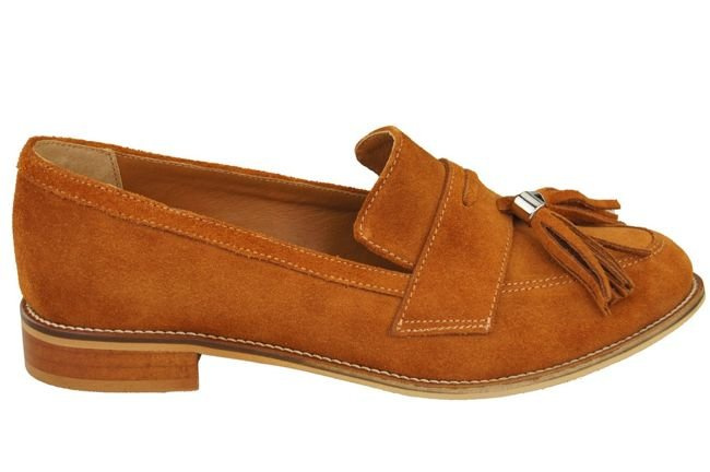 Dámská obuv Mokassins Natural Leather Velour Red 134 ElitaBut