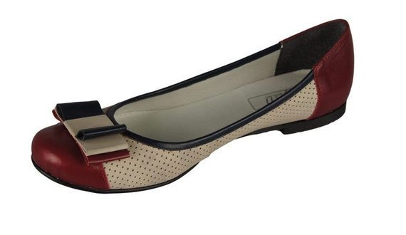 Dámské baleríny z přírodní kůže Red-Beige 718 ElitaBut